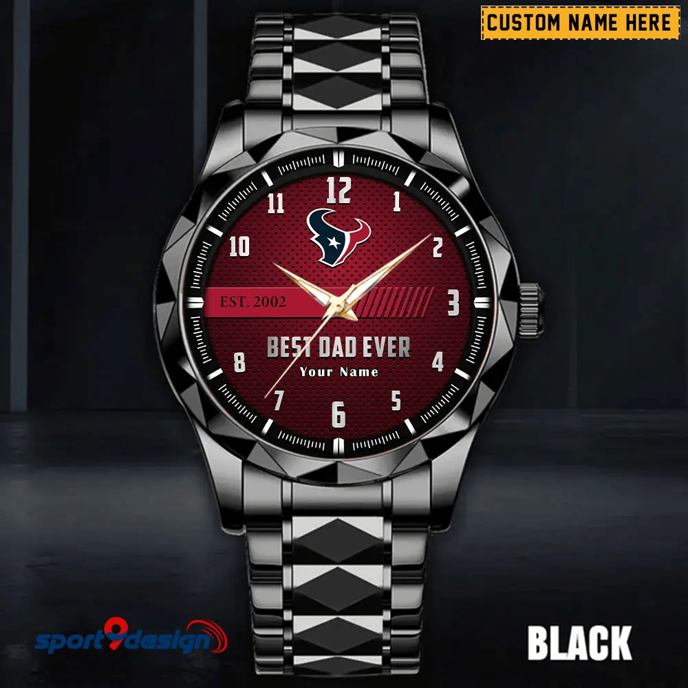 Houston Texans Best Dad Ever Luxury Diamond Men Watch Father's Day Gift