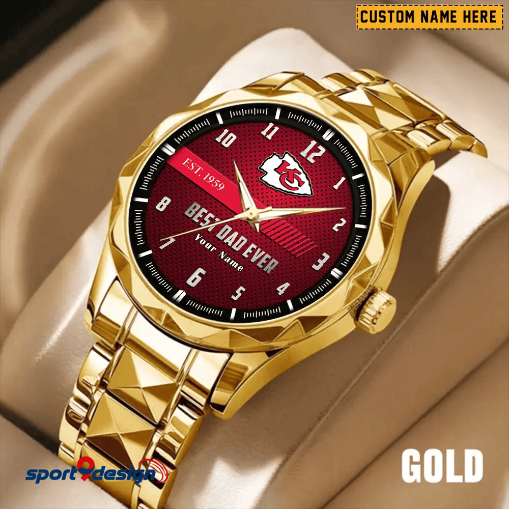 Kansas City Chiefs Best Dad Ever Luxury Diamond Men Watch Father's Day Gift