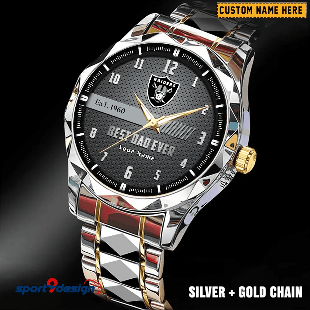 Las Vegas Raiders Best Dad Ever Luxury Diamond Men Watch Father's Day Gift