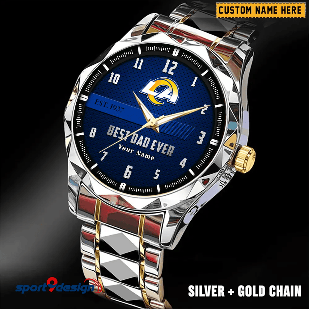 Los Angeles Rams Best Dad Ever Luxury Diamond Men Watch Father's Day Gift
