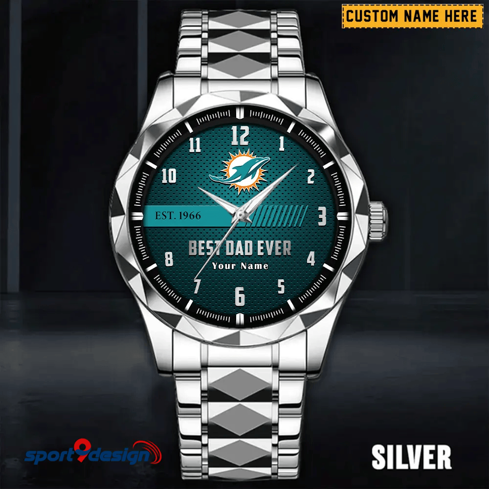 Miami Dolphins Best Dad Ever Luxury Diamond Men Watch Father's Day Gift