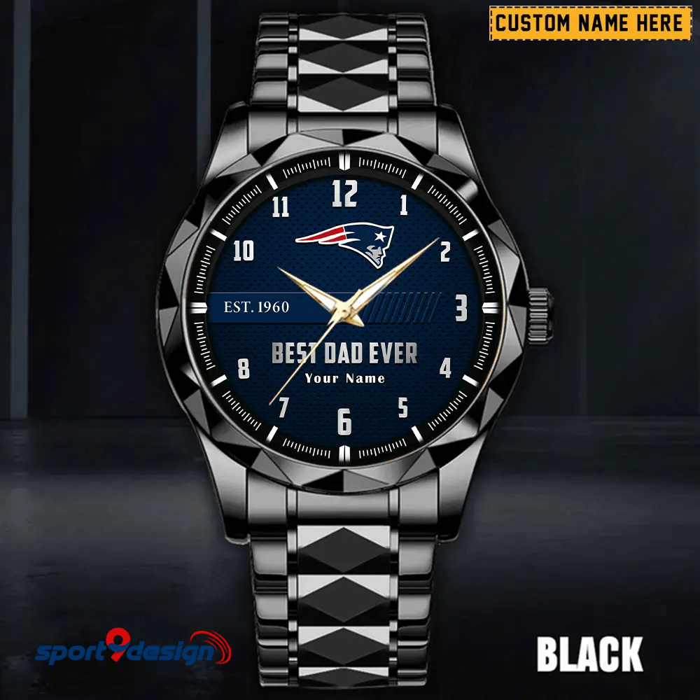 New England Patriots Best Dad Ever Luxury Diamond Men Watch Father's Day Gift