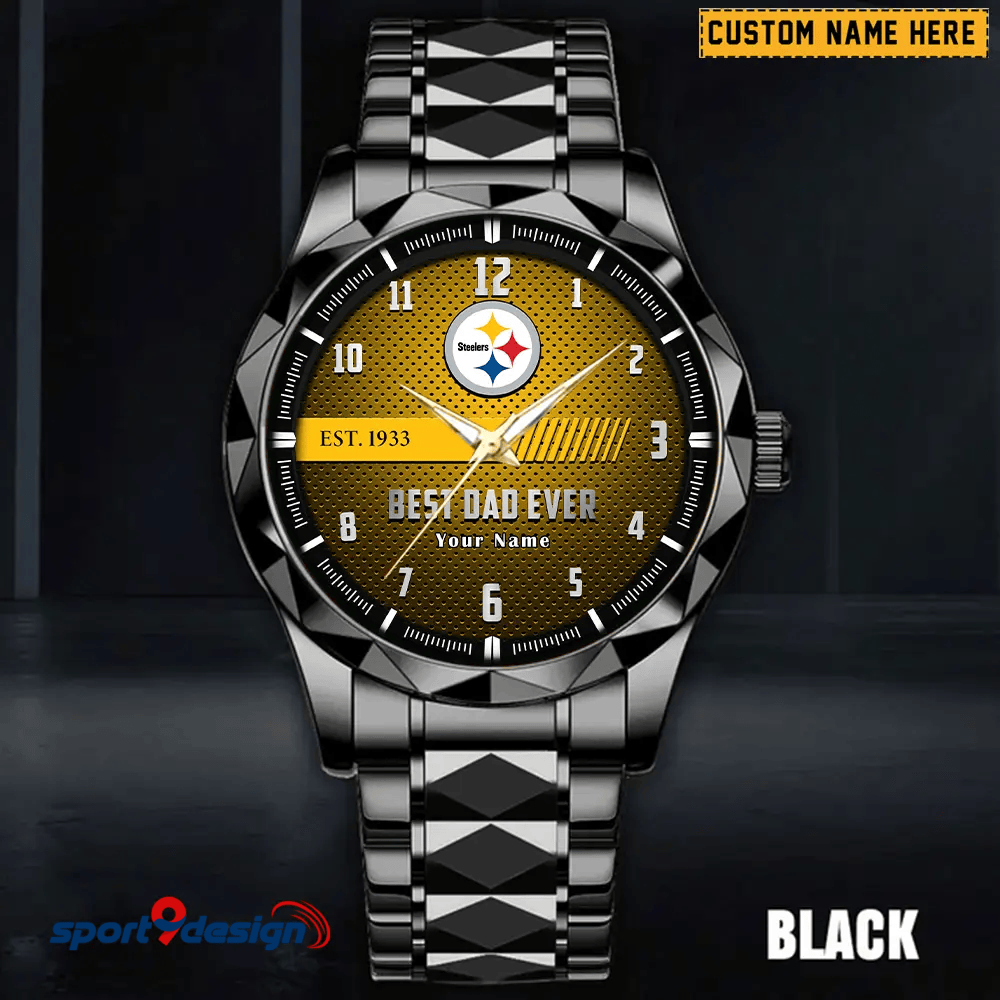 Pittsburgh Steelers Best Dad Ever Luxury Diamond Men Watch Father's Day Gift