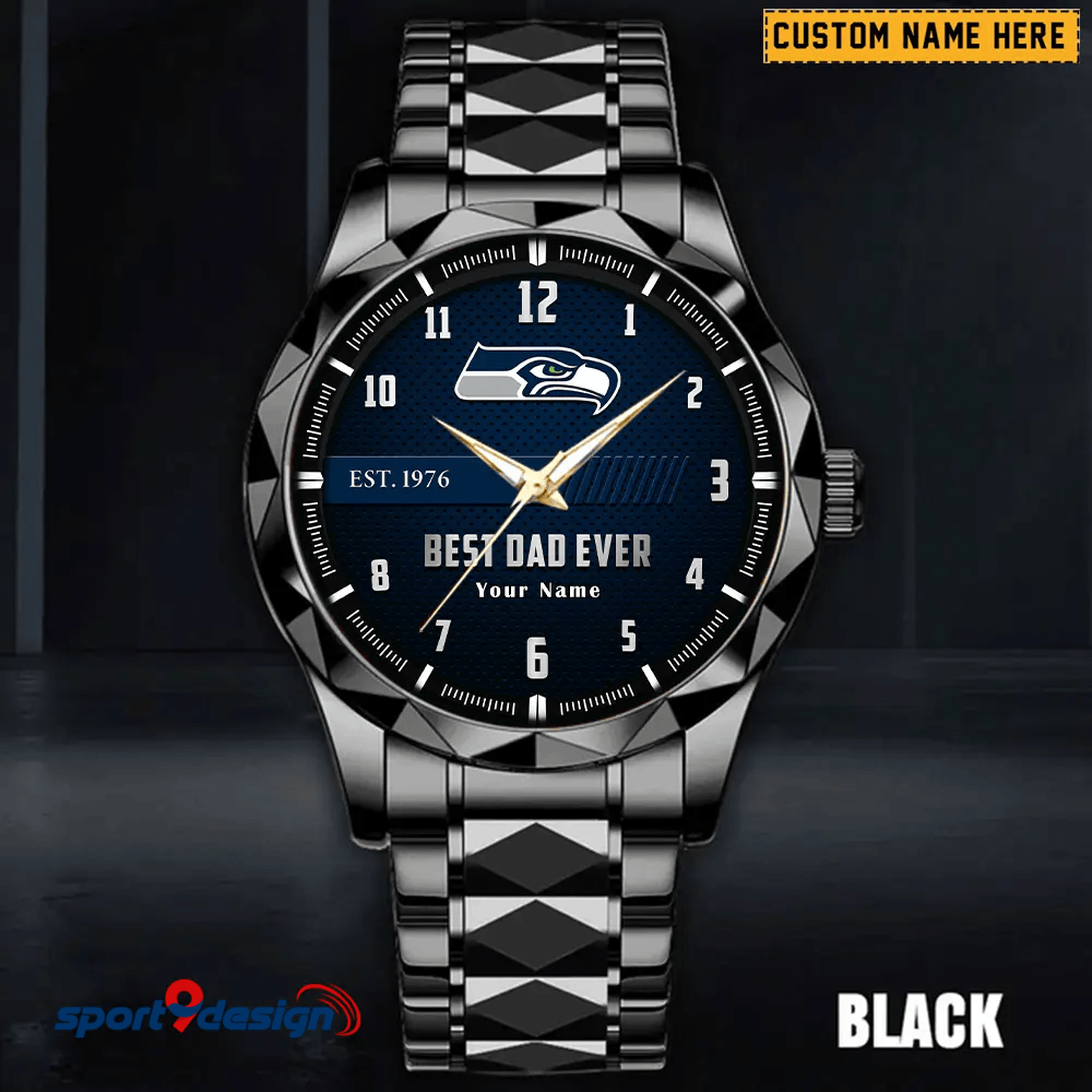 Seattle Seahawks Best Dad Ever Luxury Diamond Men Watch Father's Day Gift