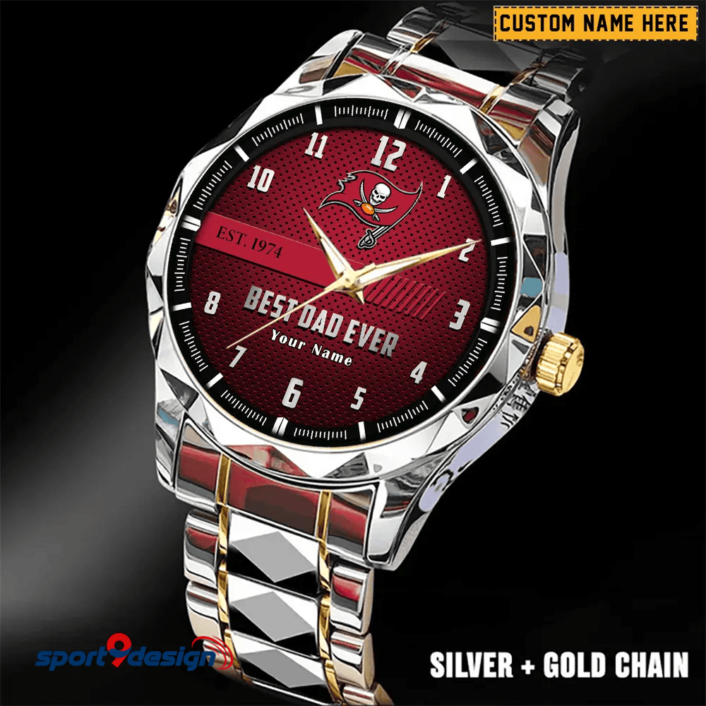 Tampa Bay Buccaneers Best Dad Ever Luxury Diamond Men Watch Father's Day Gift