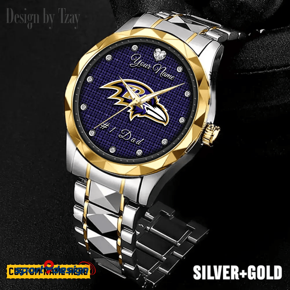 Baltimore Ravens #1 Dad Luxury Diamond Men Watch Father's Day Gift
