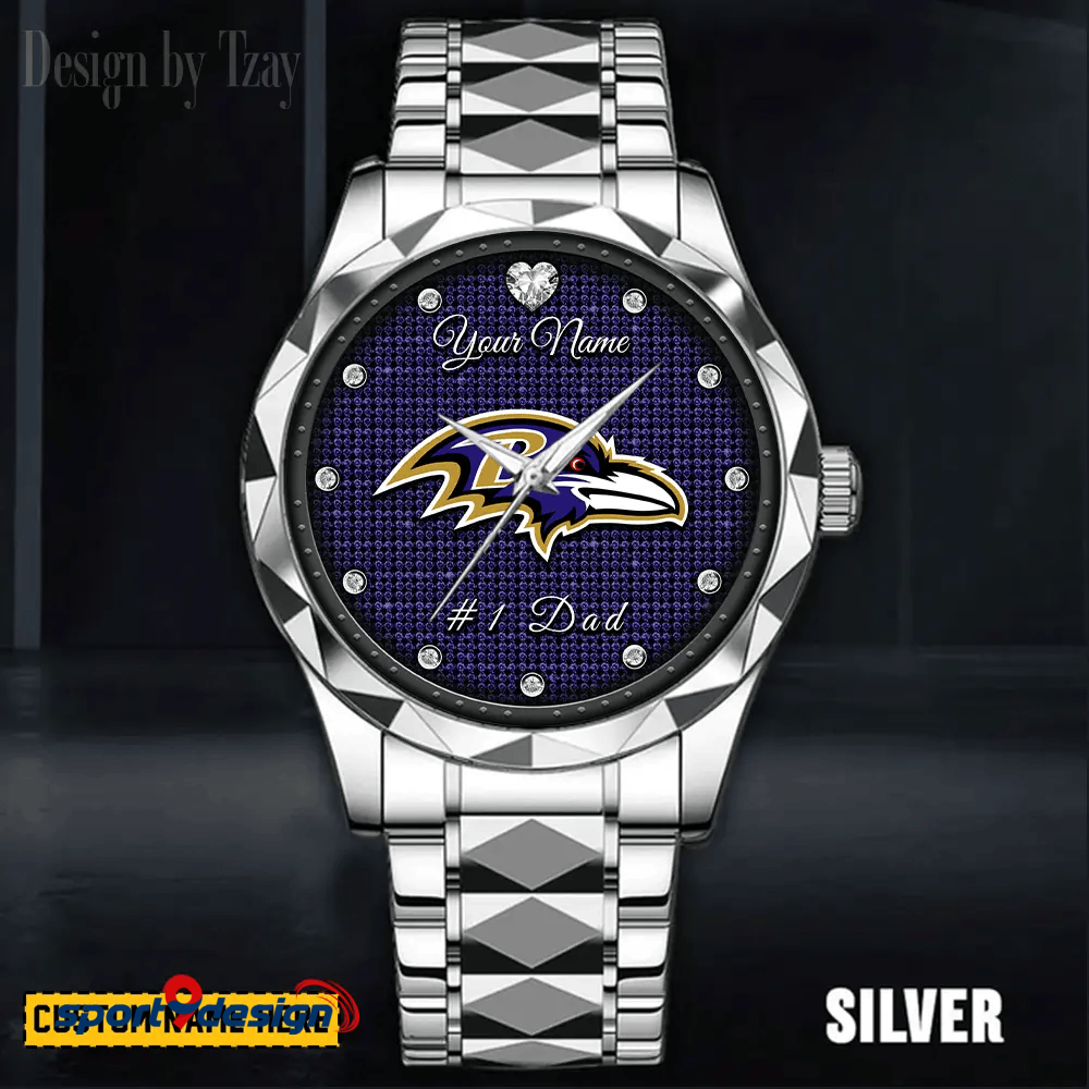 Baltimore Ravens #1 Dad Luxury Diamond Men Watch Father's Day Gift