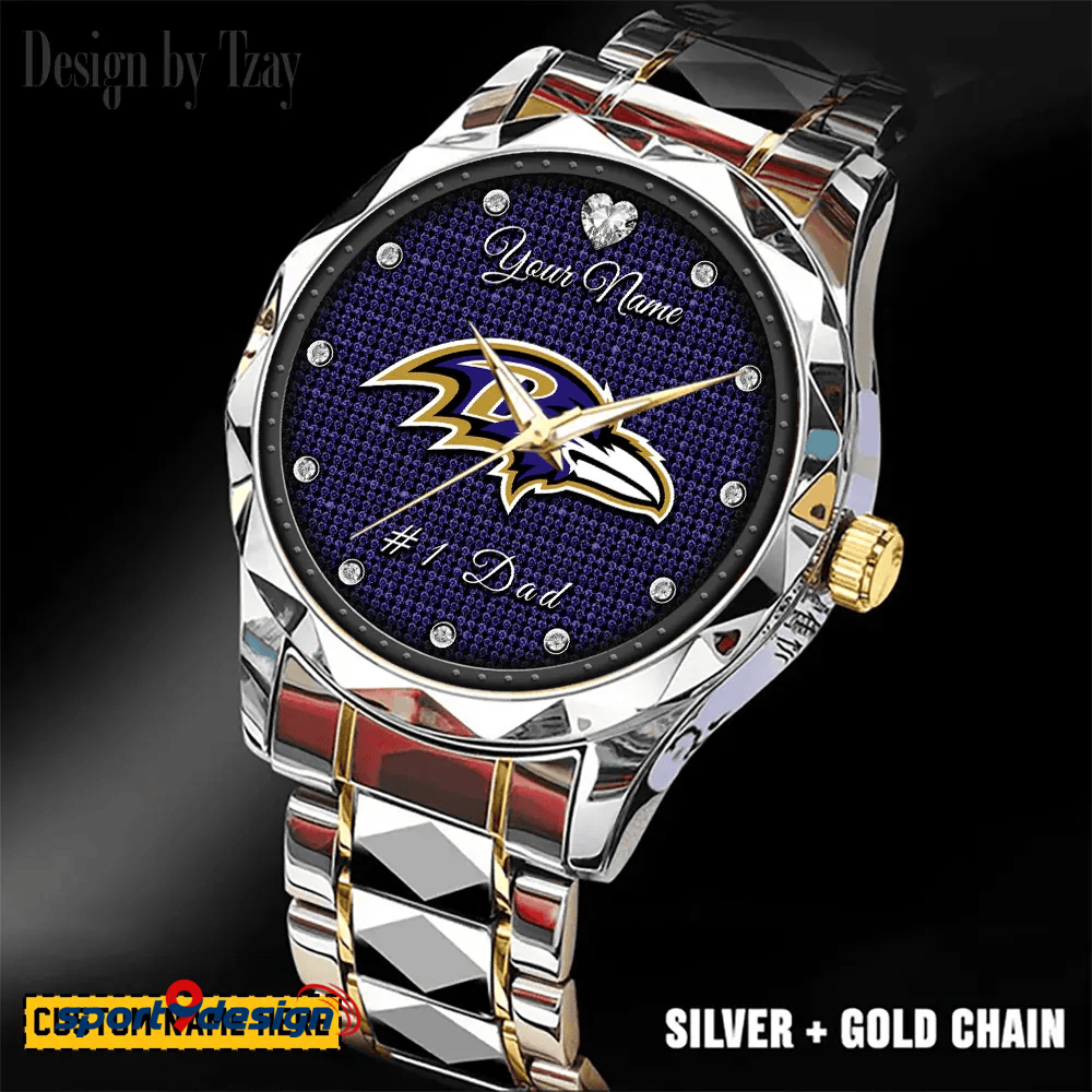 Baltimore Ravens #1 Dad Luxury Diamond Men Watch Father's Day Gift
