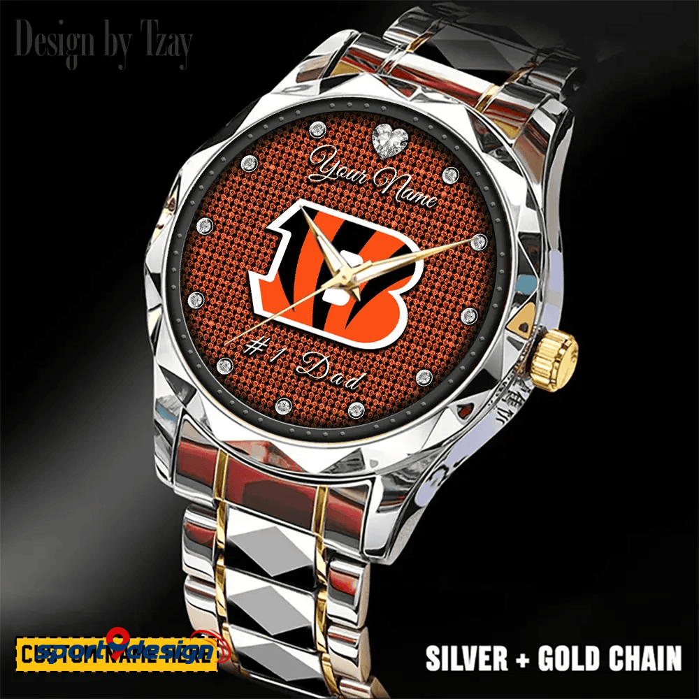 Cincinnati Bengals #1 Dad Luxury Diamond Men Watch Father's Day Gift