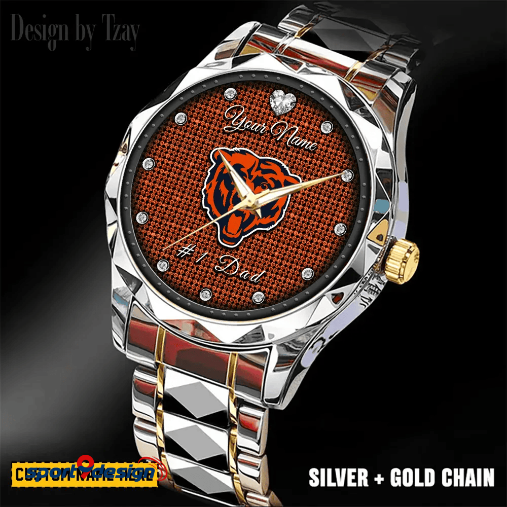 Chicago Bears #1 Dad Luxury Diamond Men Watch Father's Day Gift