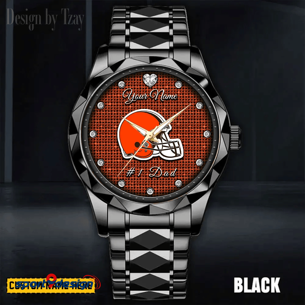 Cleveland Browns #1 Dad Luxury Diamond Men Watch Father's Day Gift