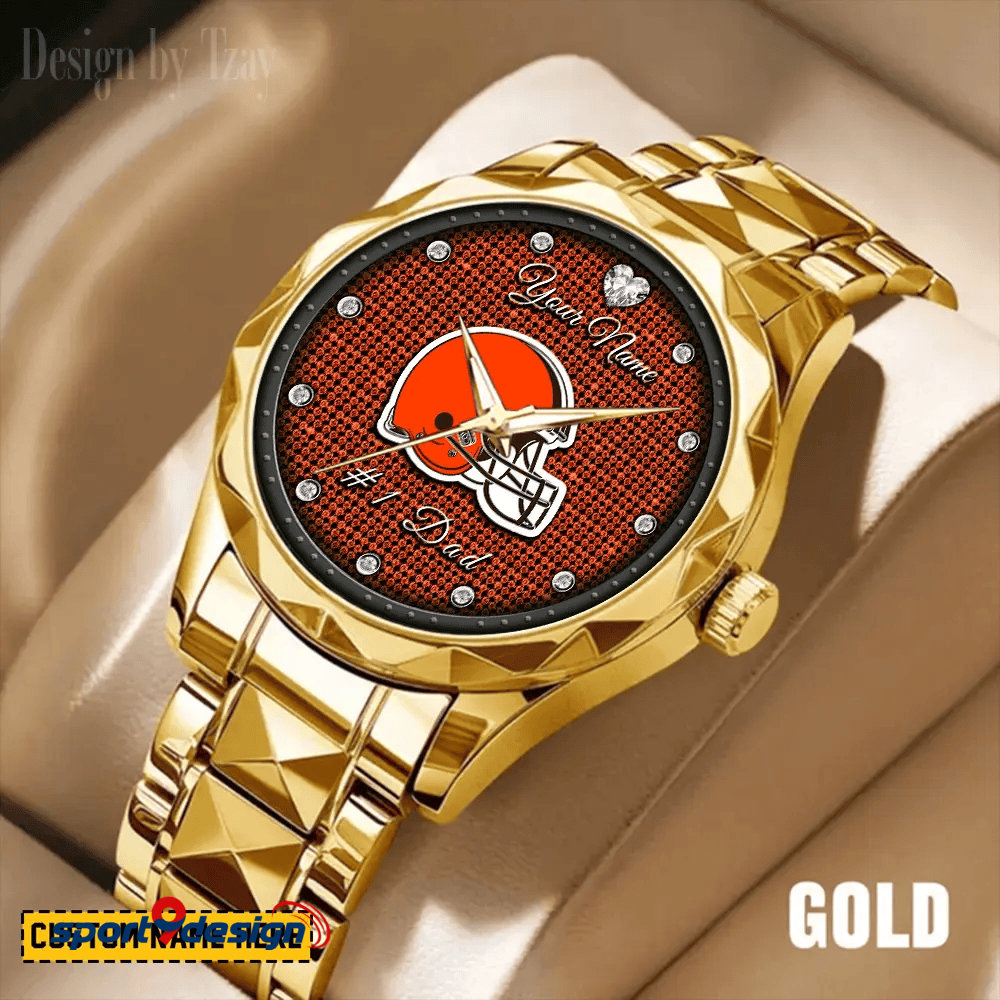 Cleveland Browns #1 Dad Luxury Diamond Men Watch Father's Day Gift