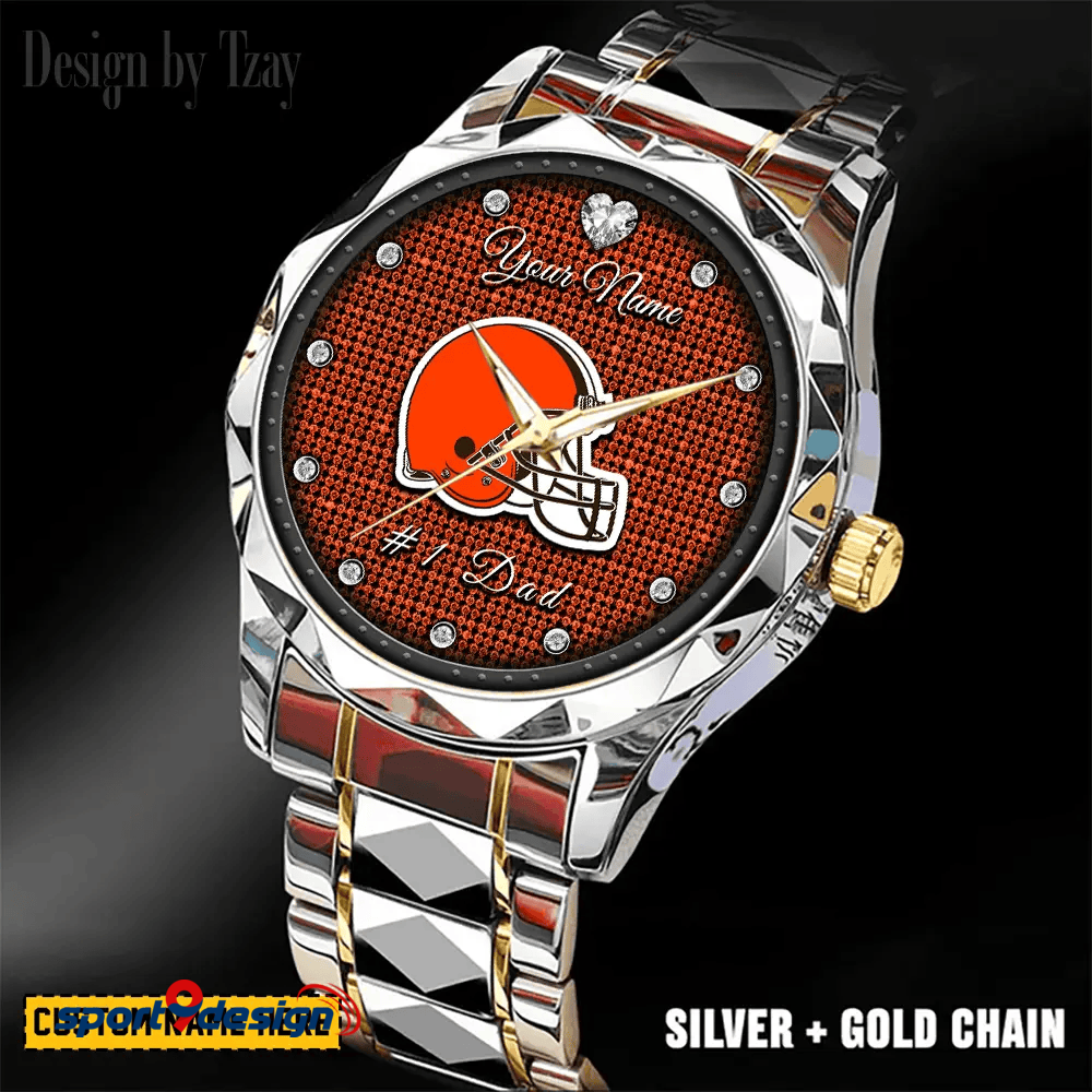 Cleveland Browns #1 Dad Luxury Diamond Men Watch Father's Day Gift