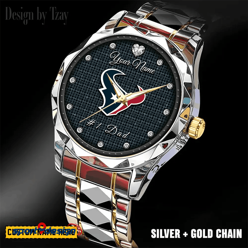 Houston Texans #1 Dad Luxury Diamond Men Watch Father's Day Gift