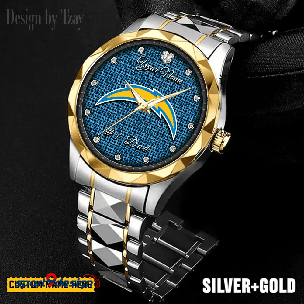 Los Angeles Chargers #1 Dad Luxury Diamond Men Watch Father's Day Gift