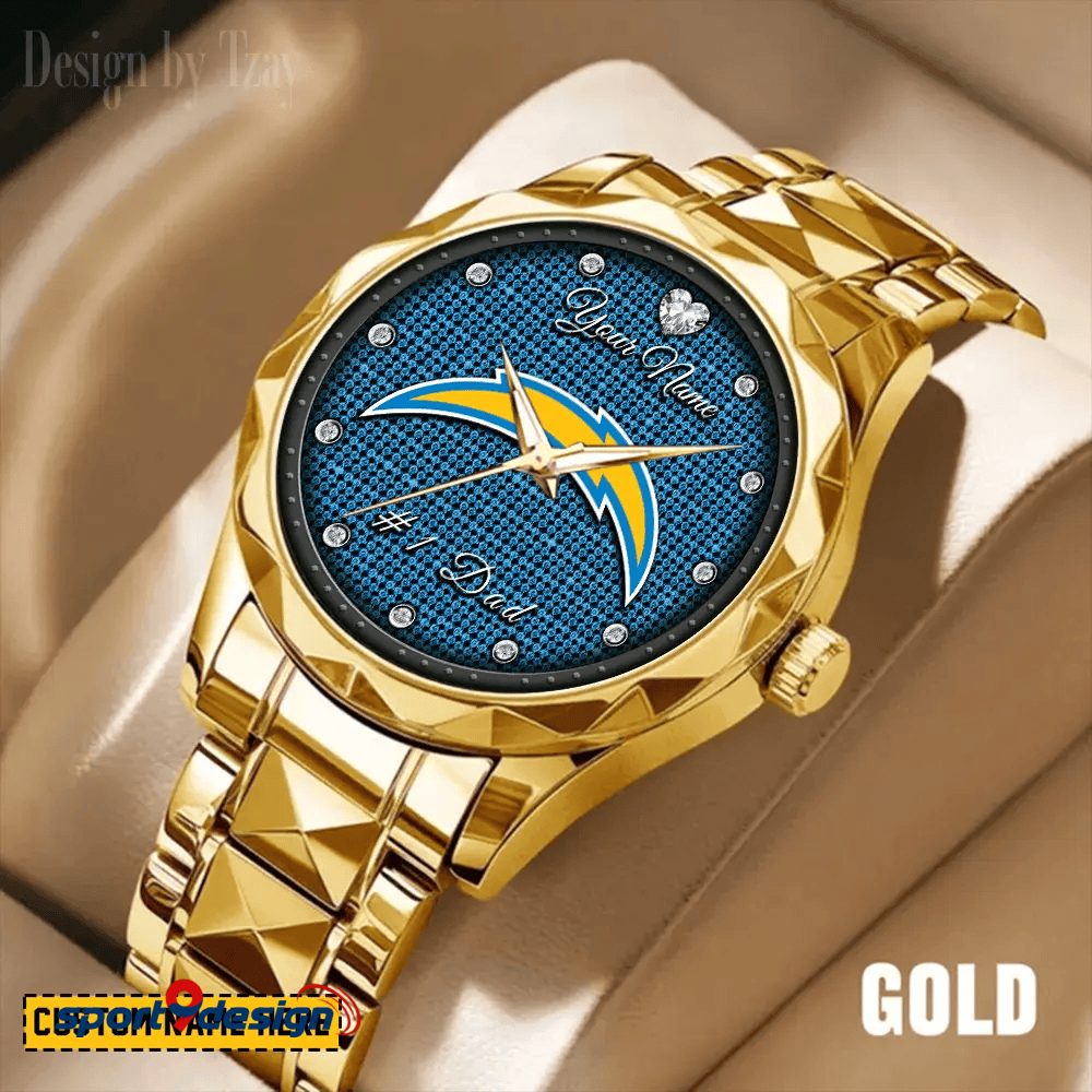 Los Angeles Chargers #1 Dad Luxury Diamond Men Watch Father's Day Gift