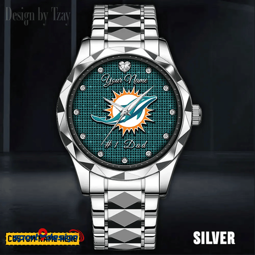 Miami Dolphins #1 Dad Luxury Diamond Men Watch Father's Day Gift