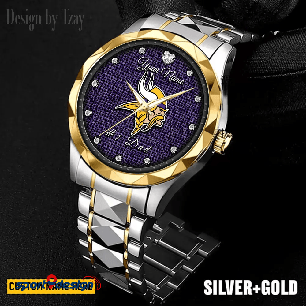 Minnesota Vikings #1 Dad Luxury Diamond Men Watch Father's Day Gift