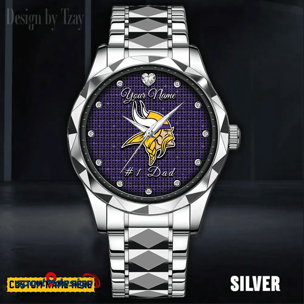 Minnesota Vikings #1 Dad Luxury Diamond Men Watch Father's Day Gift