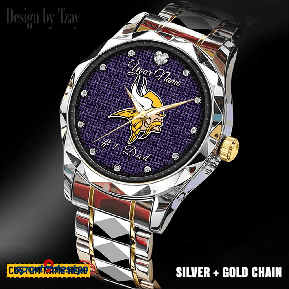 Minnesota Vikings #1 Dad Luxury Diamond Men Watch Father's Day Gift