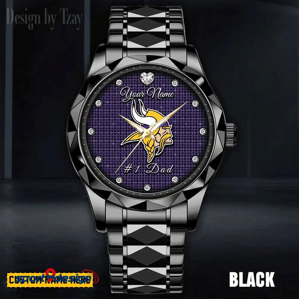 Minnesota Vikings #1 Dad Luxury Diamond Men Watch Father's Day Gift