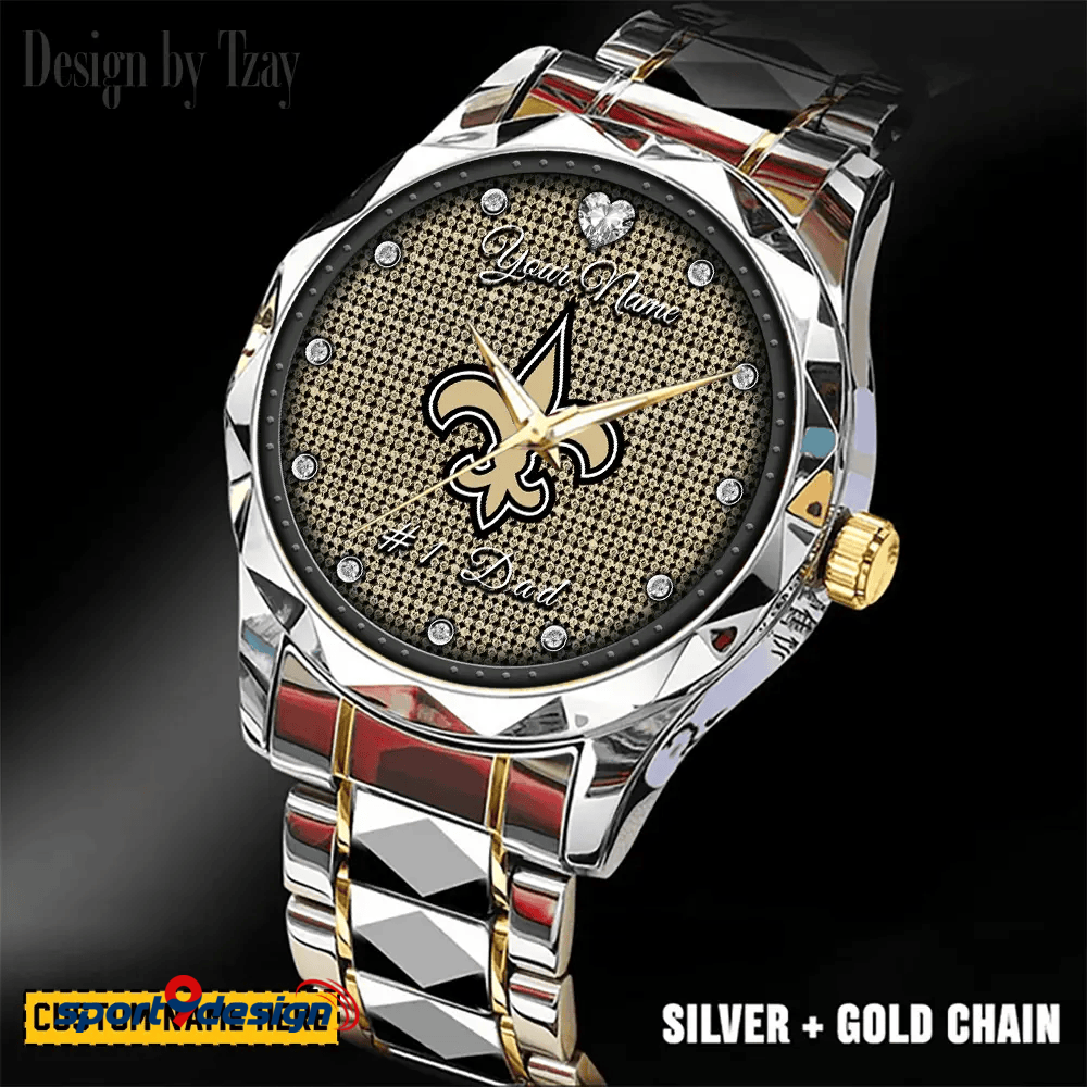 New Orleans Saints #1 Dad Luxury Diamond Men Watch Father's Day Gift