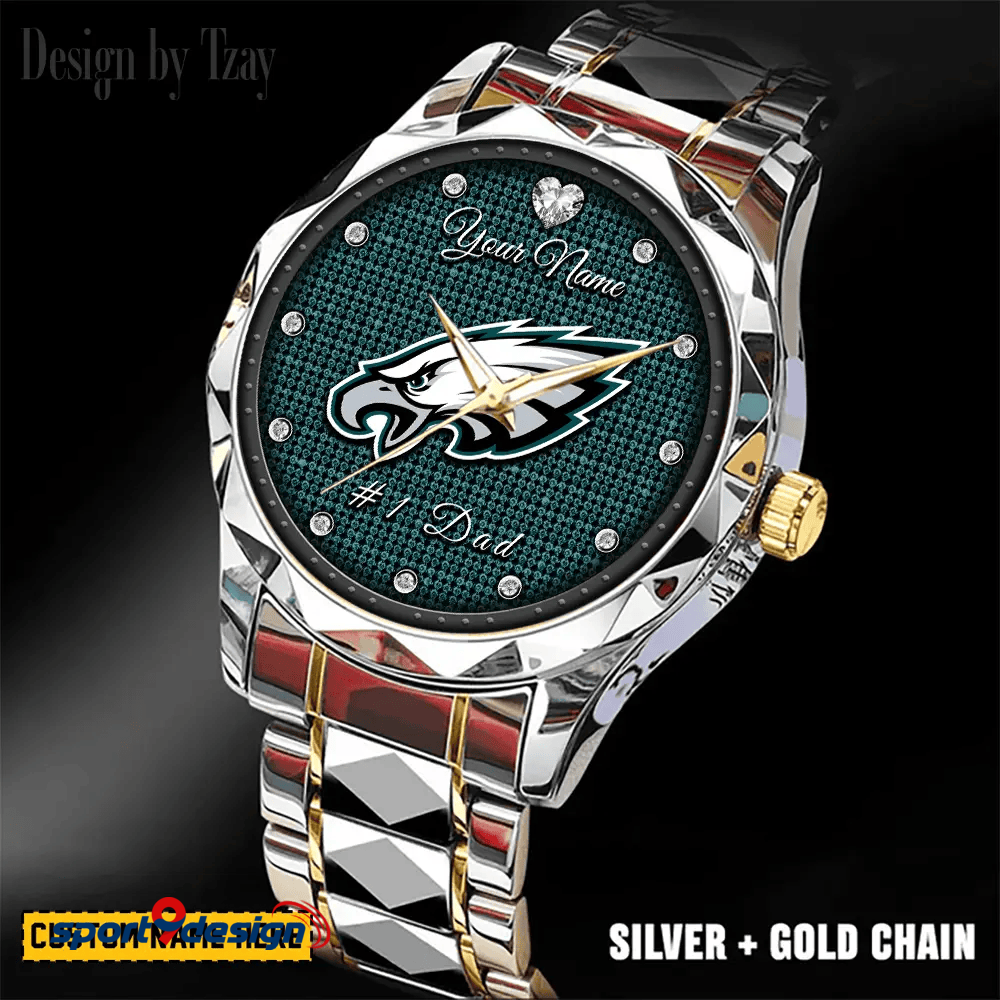 Philadelphia Eagles #1 Dad Luxury Diamond Men Watch Father's Day Gift
