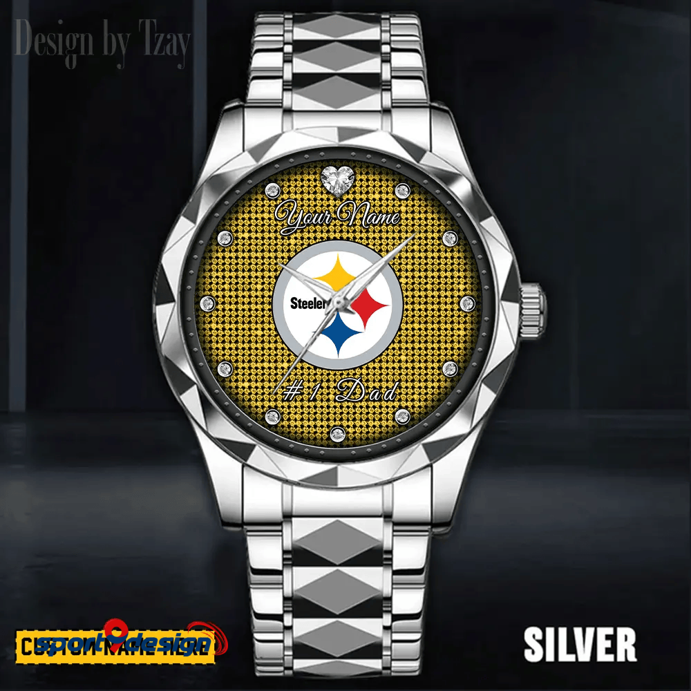 Pittsburgh Steelers #1 Dad Luxury Diamond Men Watch Father's Day Gift