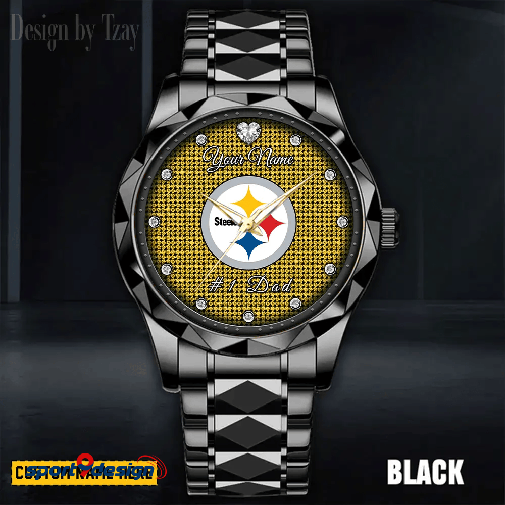 Pittsburgh Steelers #1 Dad Luxury Diamond Men Watch Father's Day Gift