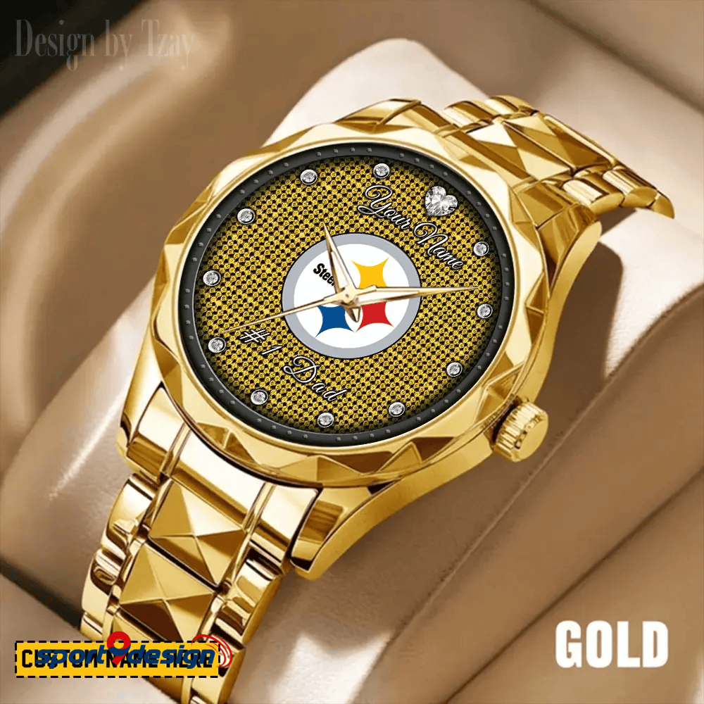 Pittsburgh Steelers #1 Dad Luxury Diamond Men Watch Father's Day Gift