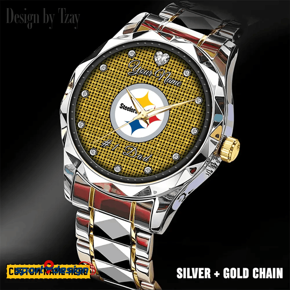 Pittsburgh Steelers #1 Dad Luxury Diamond Men Watch Father's Day Gift