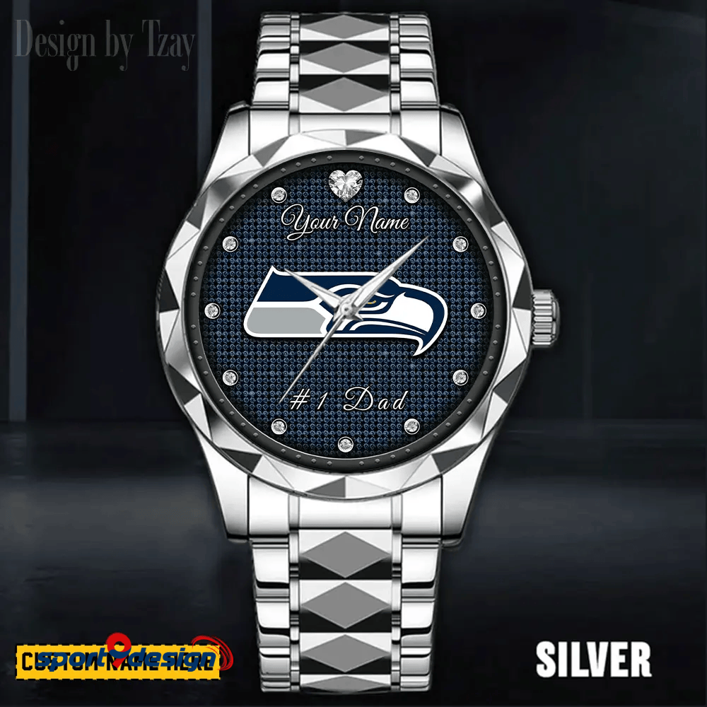 Seattle Seahawks #1 Dad Luxury Diamond Men Watch Father's Day Gift