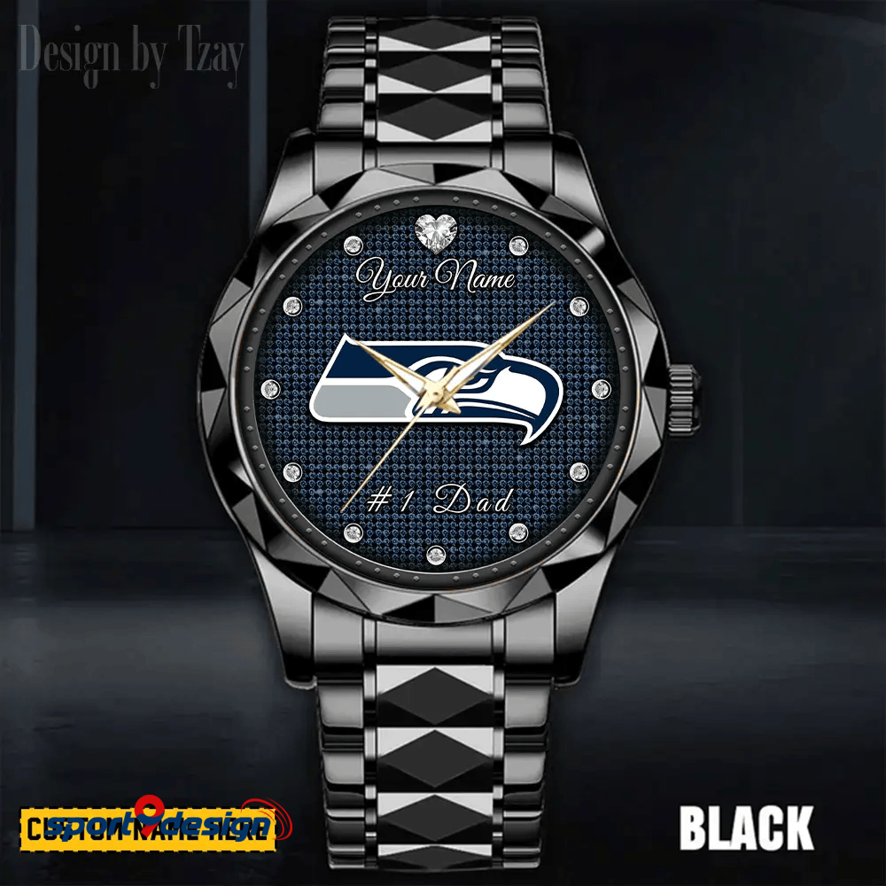 Seattle Seahawks #1 Dad Luxury Diamond Men Watch Father's Day Gift