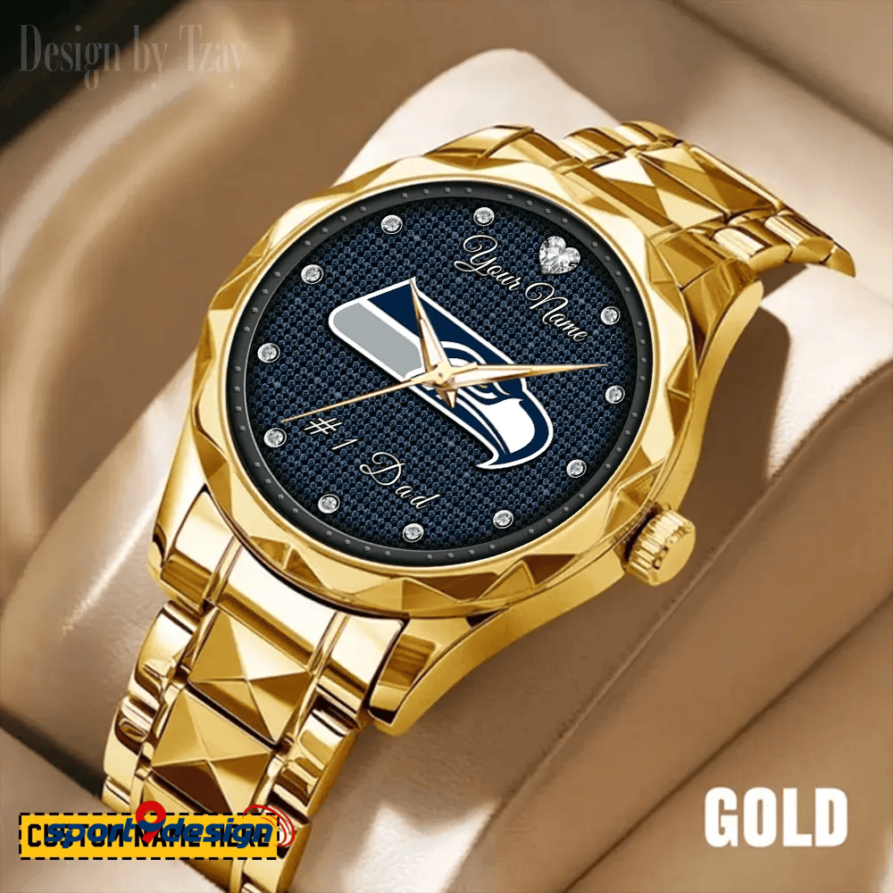 Seattle Seahawks #1 Dad Luxury Diamond Men Watch Father's Day Gift