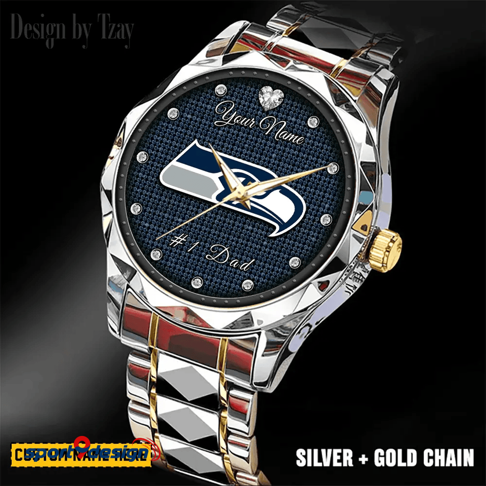 Seattle Seahawks #1 Dad Luxury Diamond Men Watch Father's Day Gift