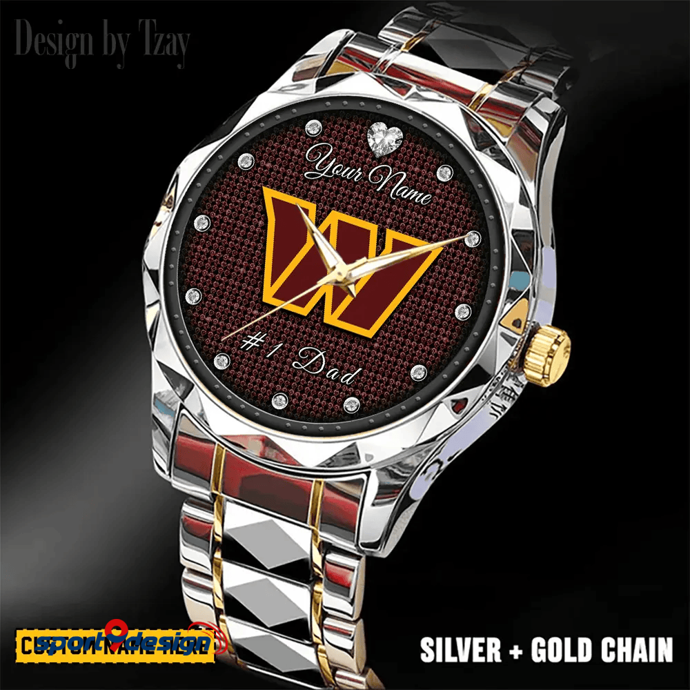 Washington Commanders #1 Dad Luxury Diamond Men Watch Father's Day Gift