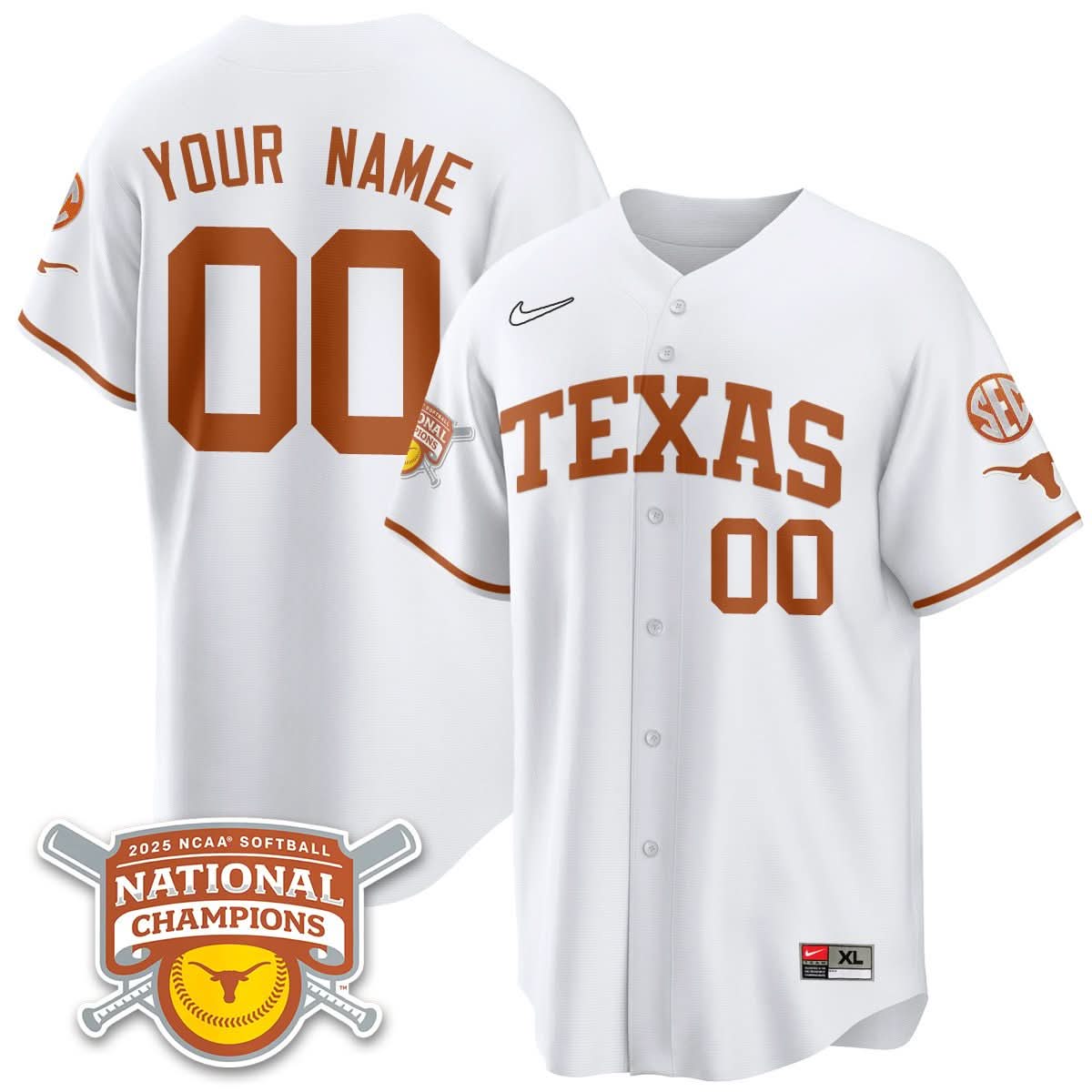 Texas Longhorns Softball 2025 World Series Champions Limited Custom Jersey - All Stitched