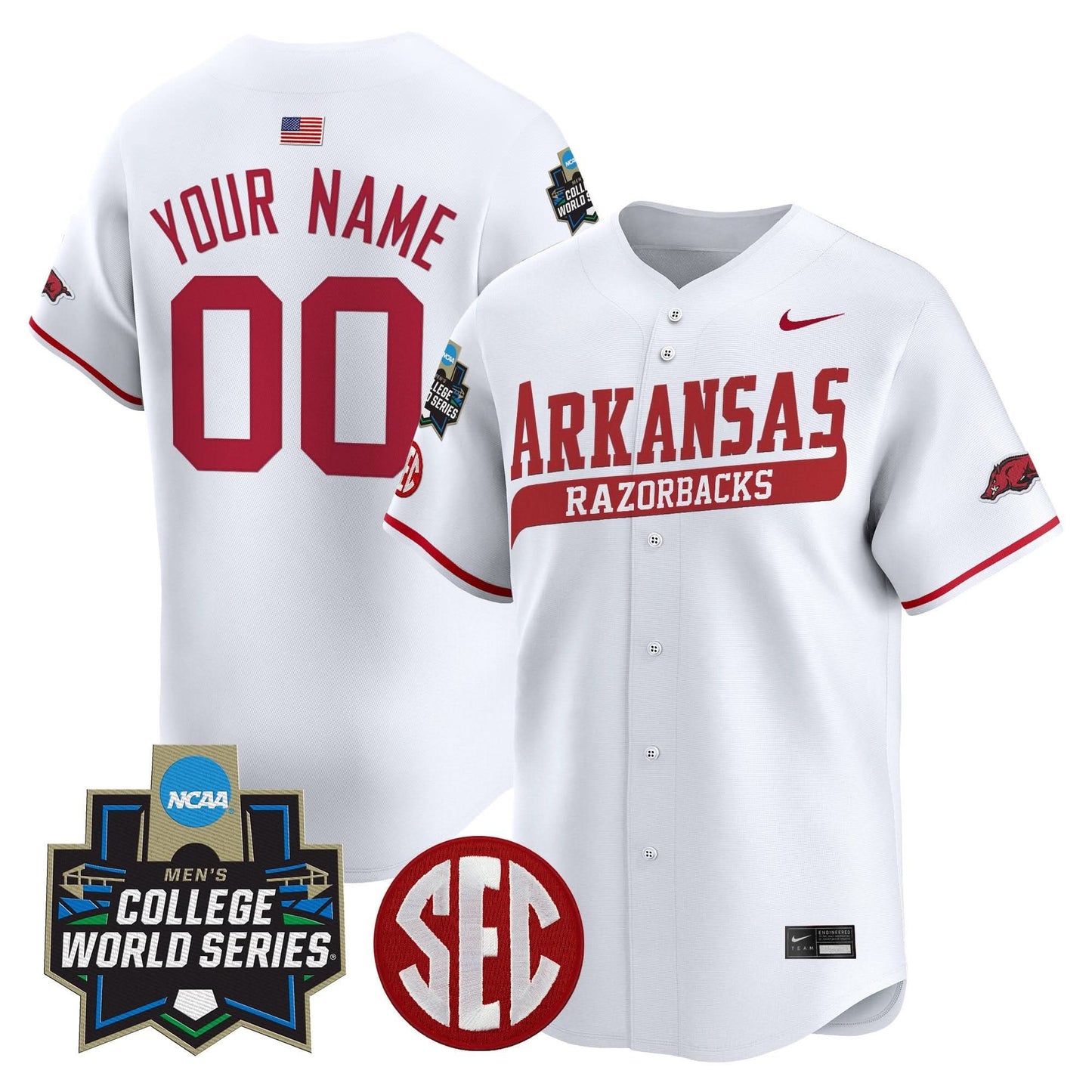 Arkansas Razorbacks 2025 World Series Vapor Premier Limited Custom Jersey - All Stitched