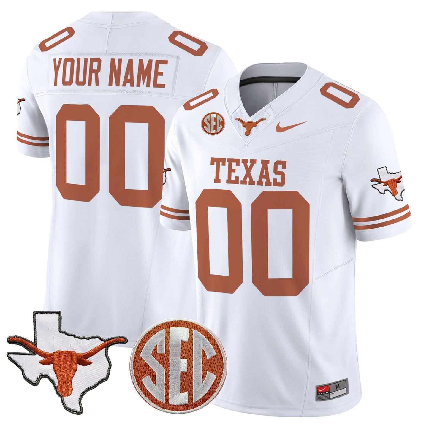 Texas Longhorns 2025 State Map & SEC Patch Vapor Limited Custom Jersey - All Stitched