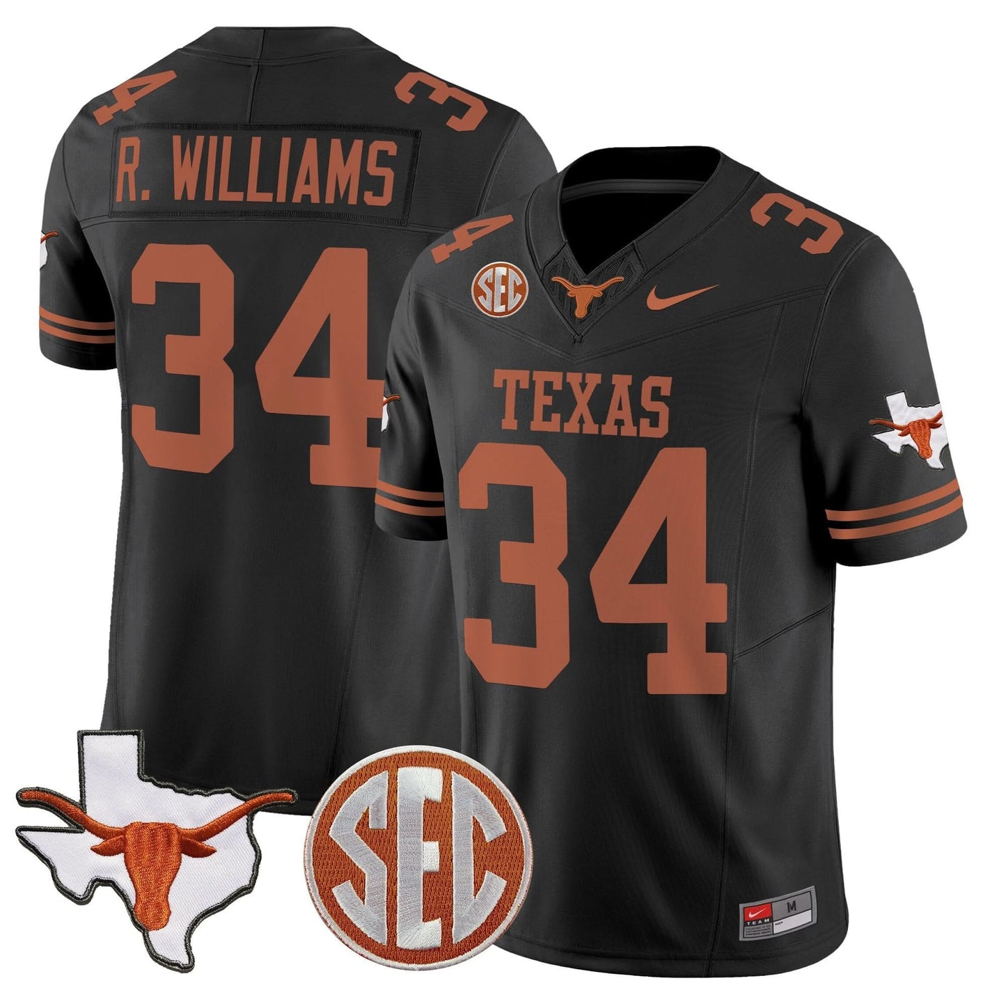 Men's Texas Longhorns 2025 State Map & SEC Patch Vapor Limited Jersey - All Stitched