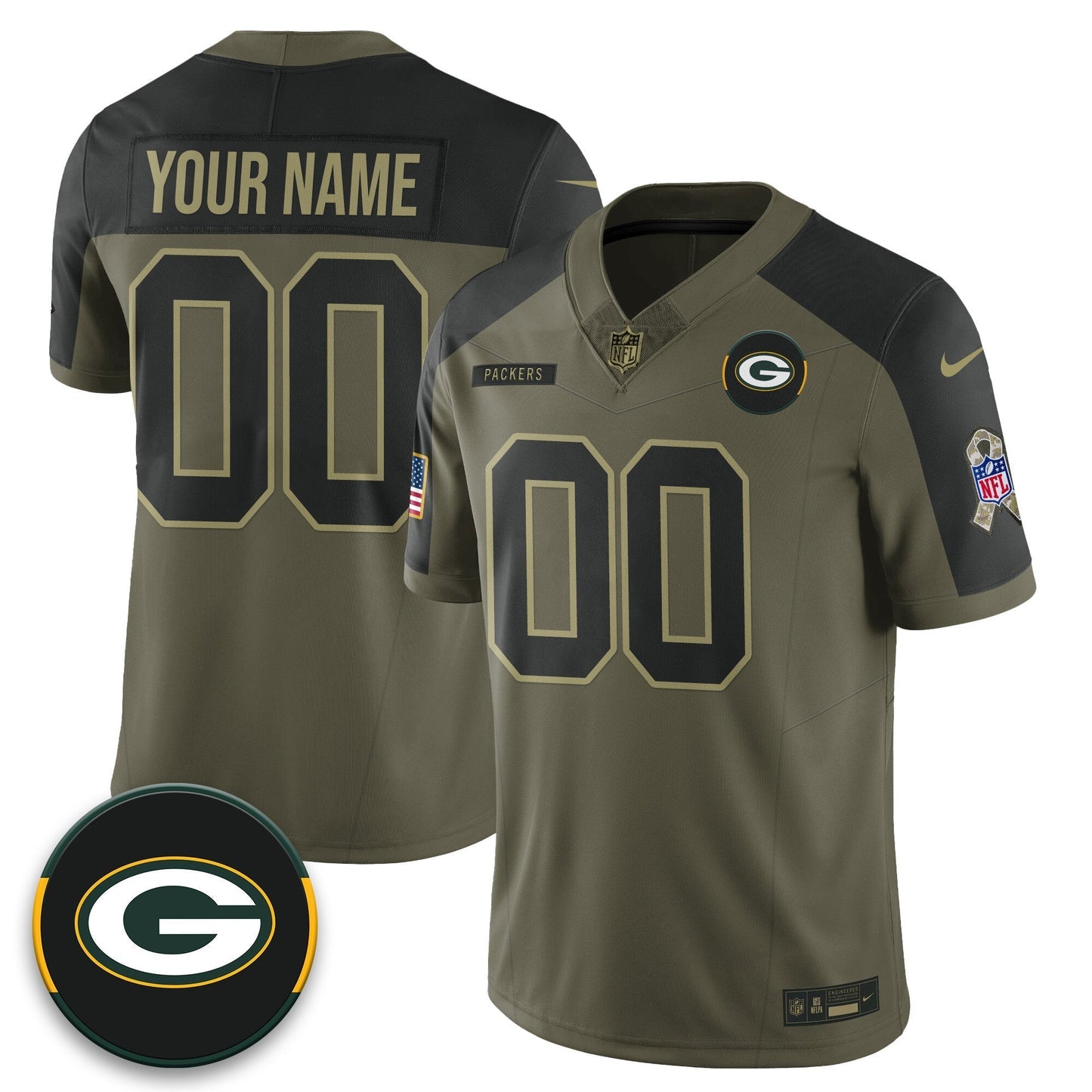 Custom Green Bay Packers 2025 Salute to Service Limited Jersey - All Stitched