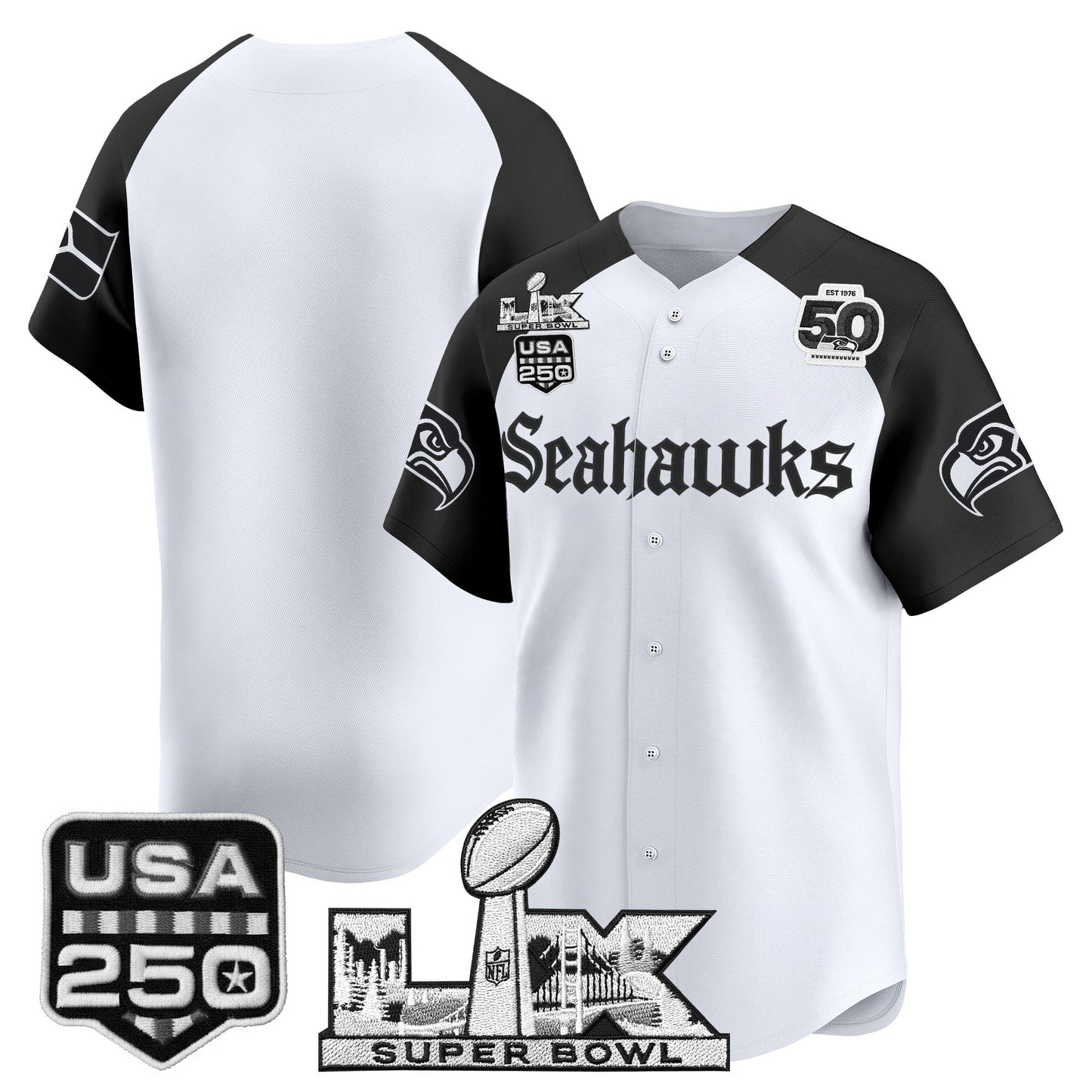Seattle Seahawks “Super Bowl LX & 50th Patch” Vapor Baseball Jersey - Gothic Edition - Stitched