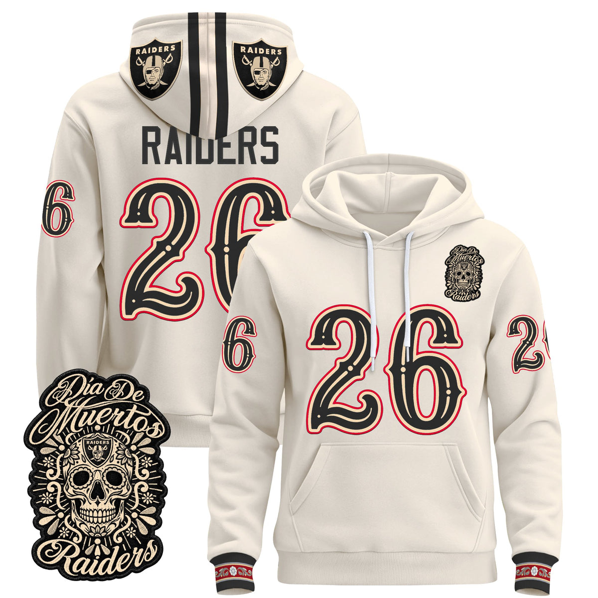 Las Vegas Raiders Día de los Muertos Premium Fleece Hoodie - Printed