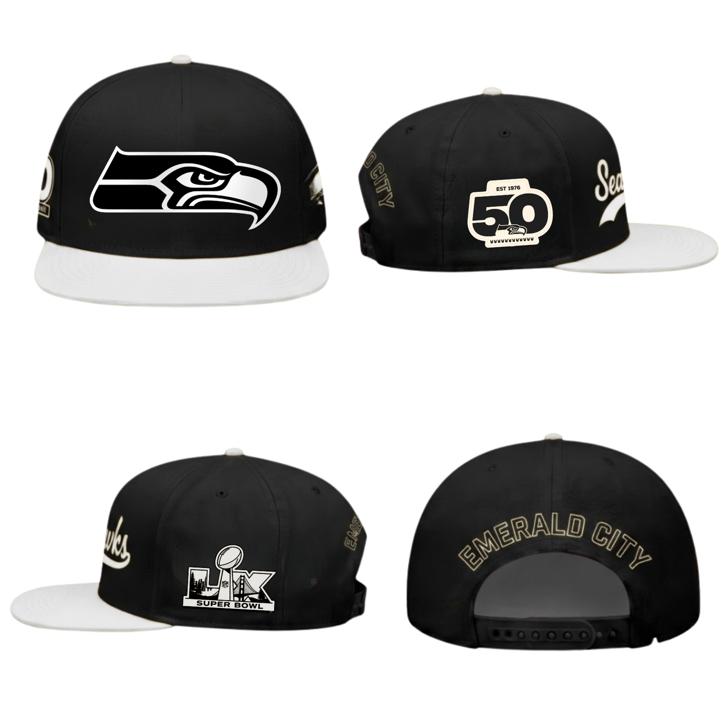 Seattle Seahawks SB LX Champs Gold Edition Snapback Cap - Printed