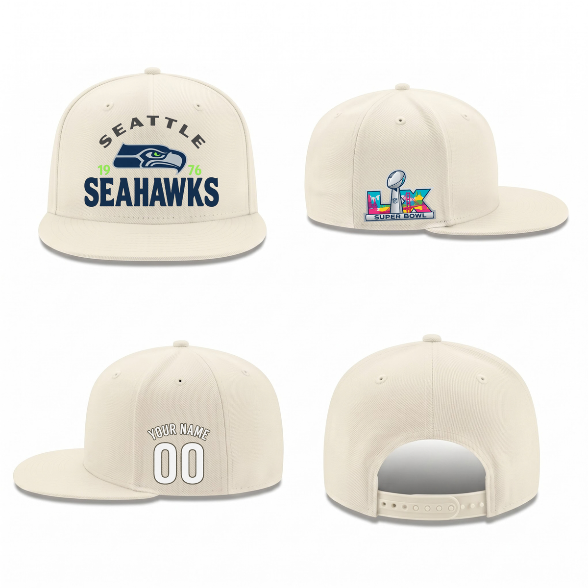 SEA Super Bowl Champions Personalized Snapback Cap - Printed V4