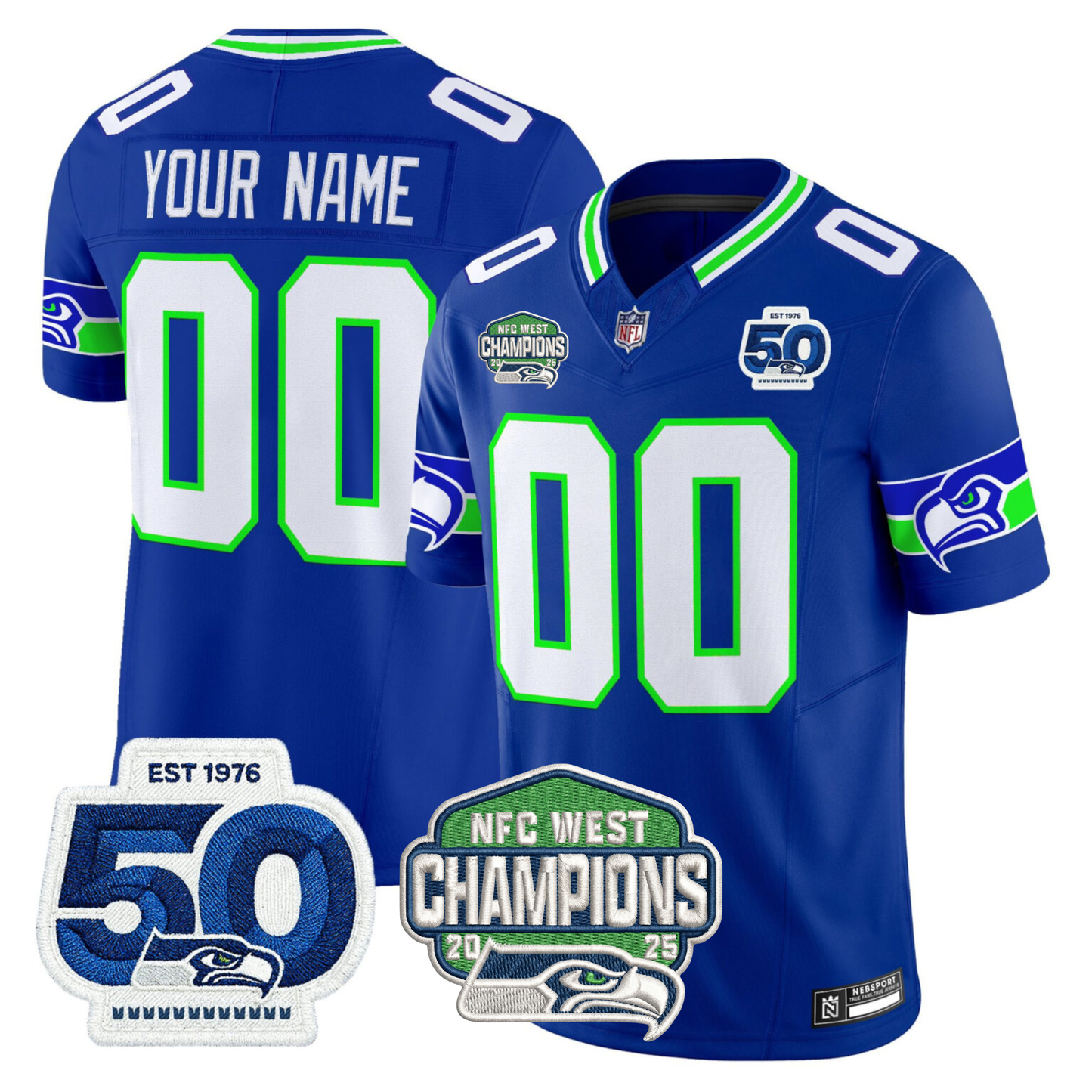 SEA NFC West Division Champions Vapor Limited Custom Jersey V2 - All Stitched