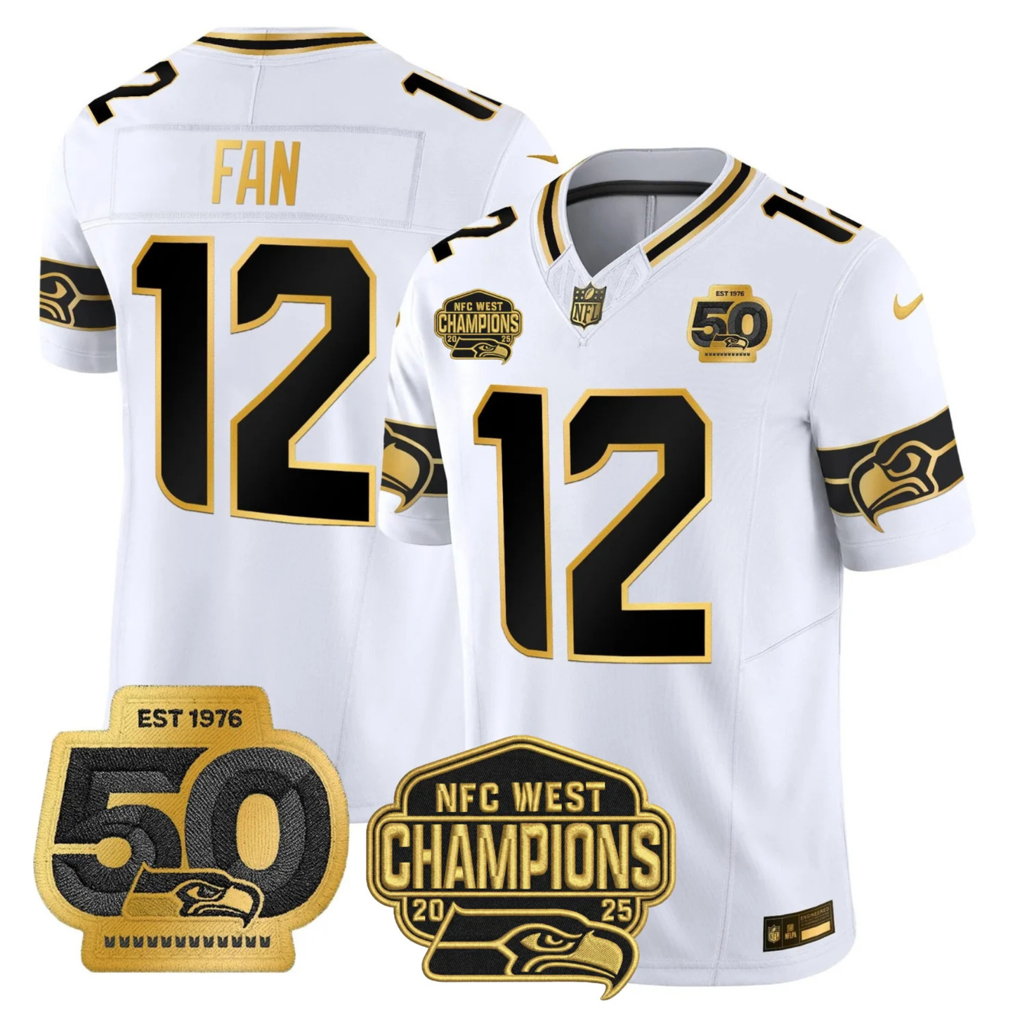 SEA 50th & NFC West Champions Patch Patch Gold Vapor Limited Jersey - All Stitched