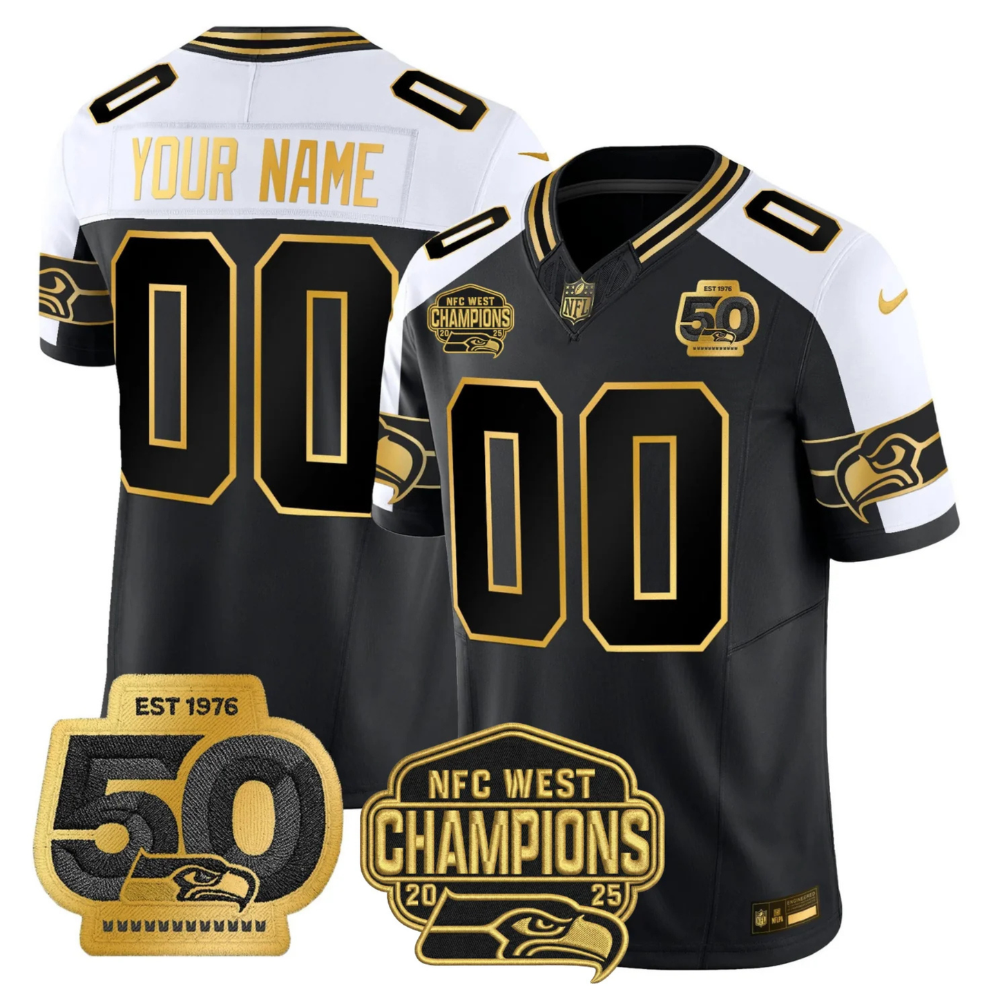 SEA 50th & NFC West Champions Patch Patch Gold Vapor Limited Custom Jersey