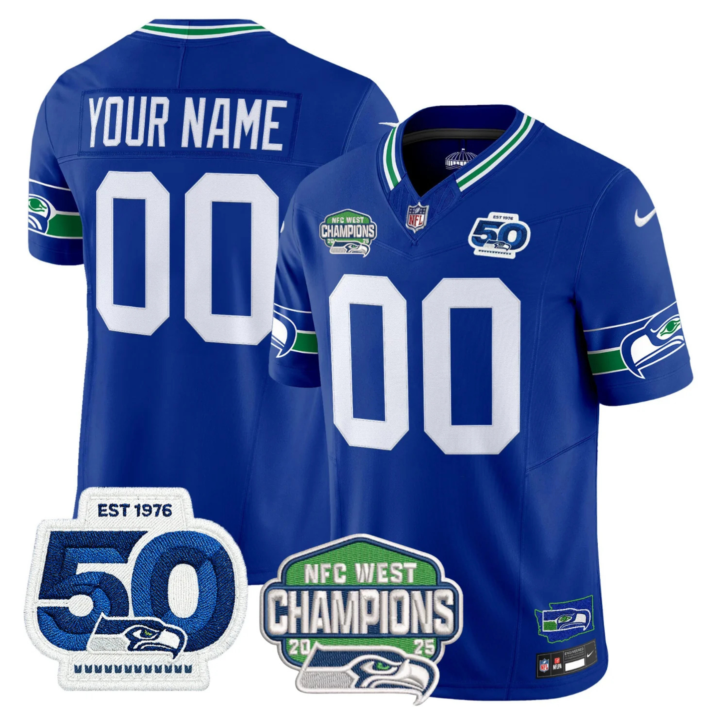 SEA 50th & NFC West Champions Patch Vapor Limited Custom Jersey - All Stitched