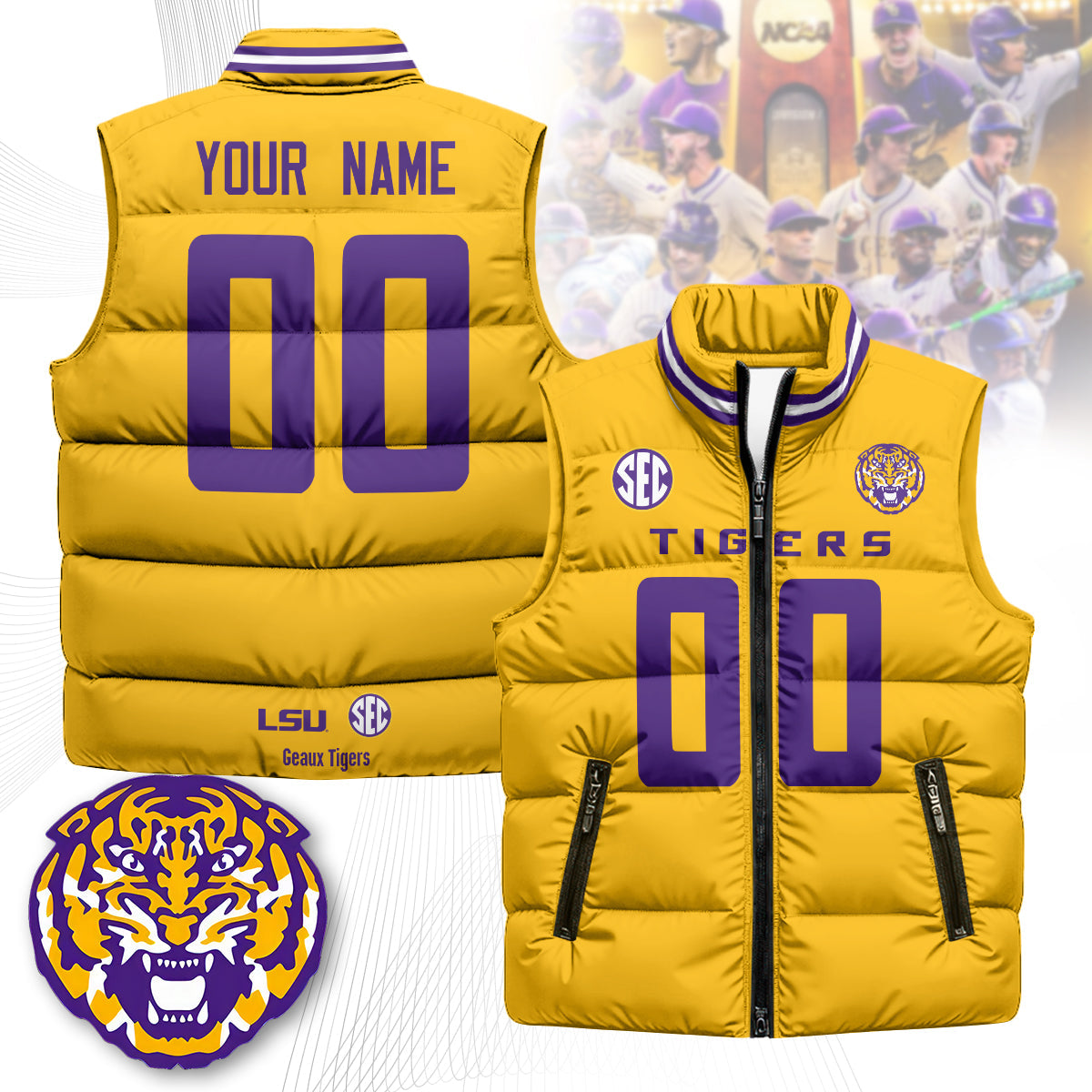 Custom LSU Unisex Puffer Vest